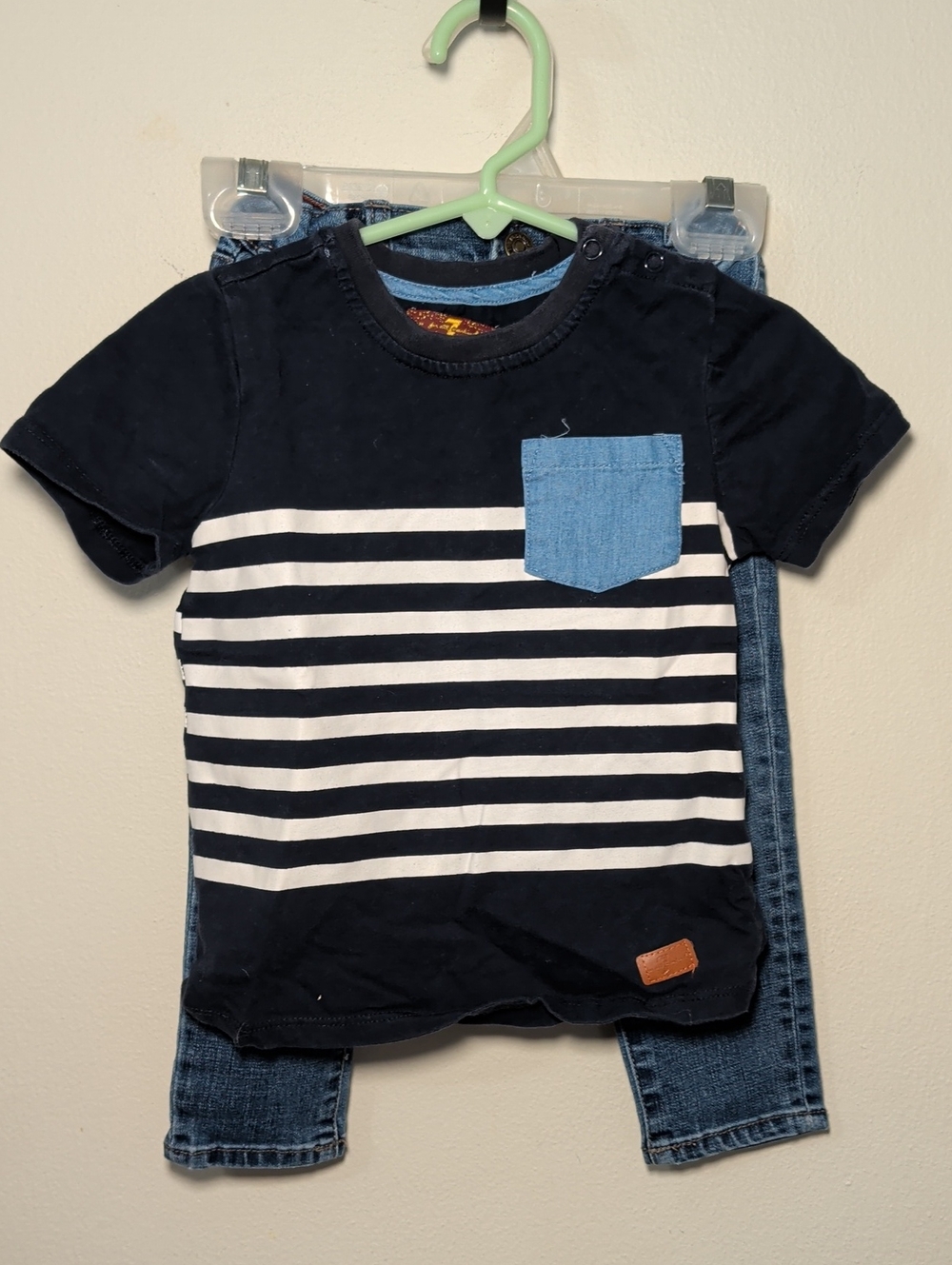 7 for All Mankind Boys Set - Blue + White Striped T-shirt + Skinny Jeans Size 2T